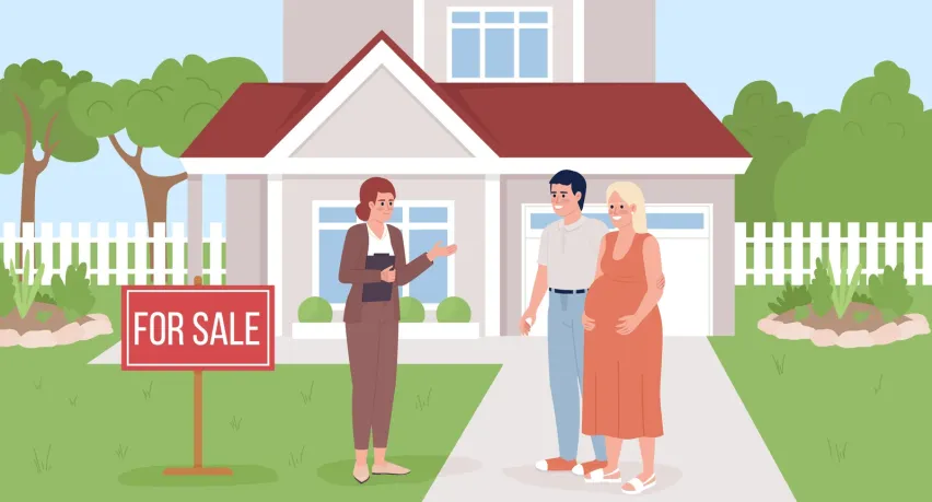 Real estate agent showing home to pregnant couple