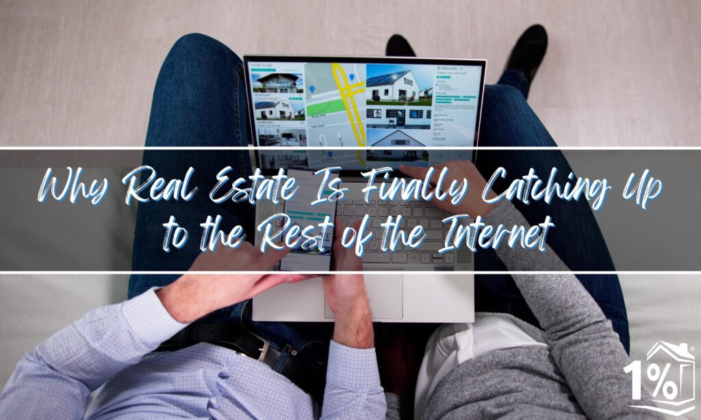 Modern home seller reviewing digital real estate tools, symbolizing the shift toward tech-driven full-service solutions like the 1% commission model.