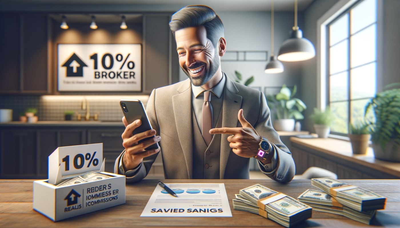 Photorealistic contextual image for: Technology's Impact on Real Estate Commissions: The Rise of 1% Broker Models