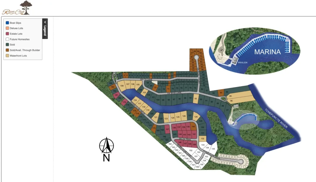 Map and legend of River Club