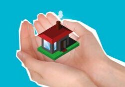 Minimalist photo showing a hand taking a large portion of cash from on top of a small architectural model of a house, symb...